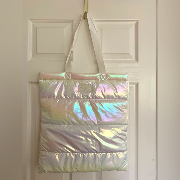 Bath & Body Works Handbags - NWT Bath & Body Tote: Puffer, Iridescent White, 2 Handles, Logo, 16x18 inches